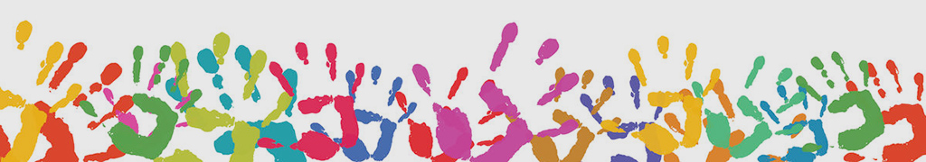 Background with many different colorful hand prints